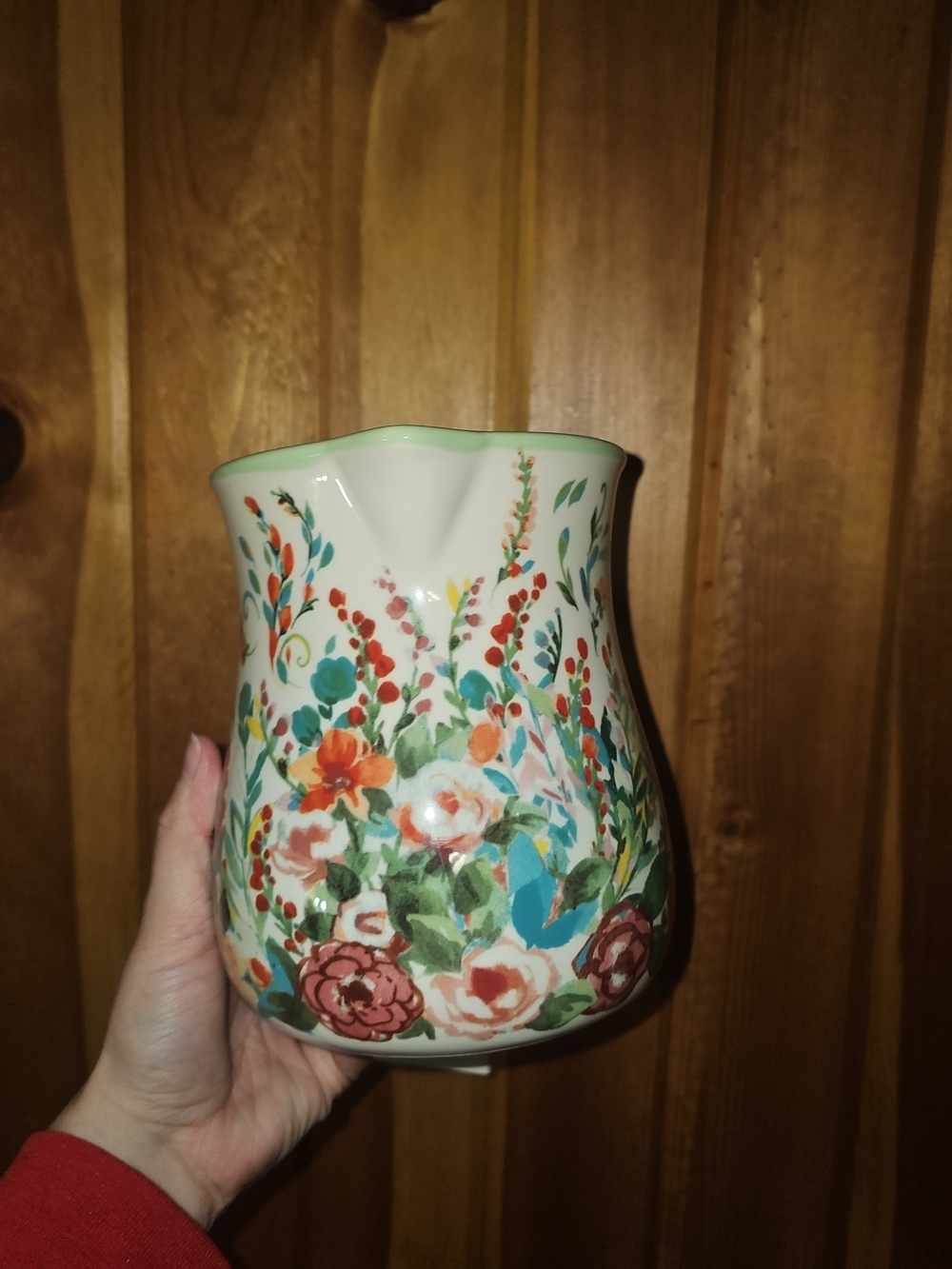 The Pioneer Woman Cream Ceramic Floral Pitcher with Green Handle - Picture 2 of 4